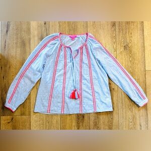 Lilly Pulitzer Mardi Long Sleeve Tunic Top Blue Periwinkle Chambray - Size M